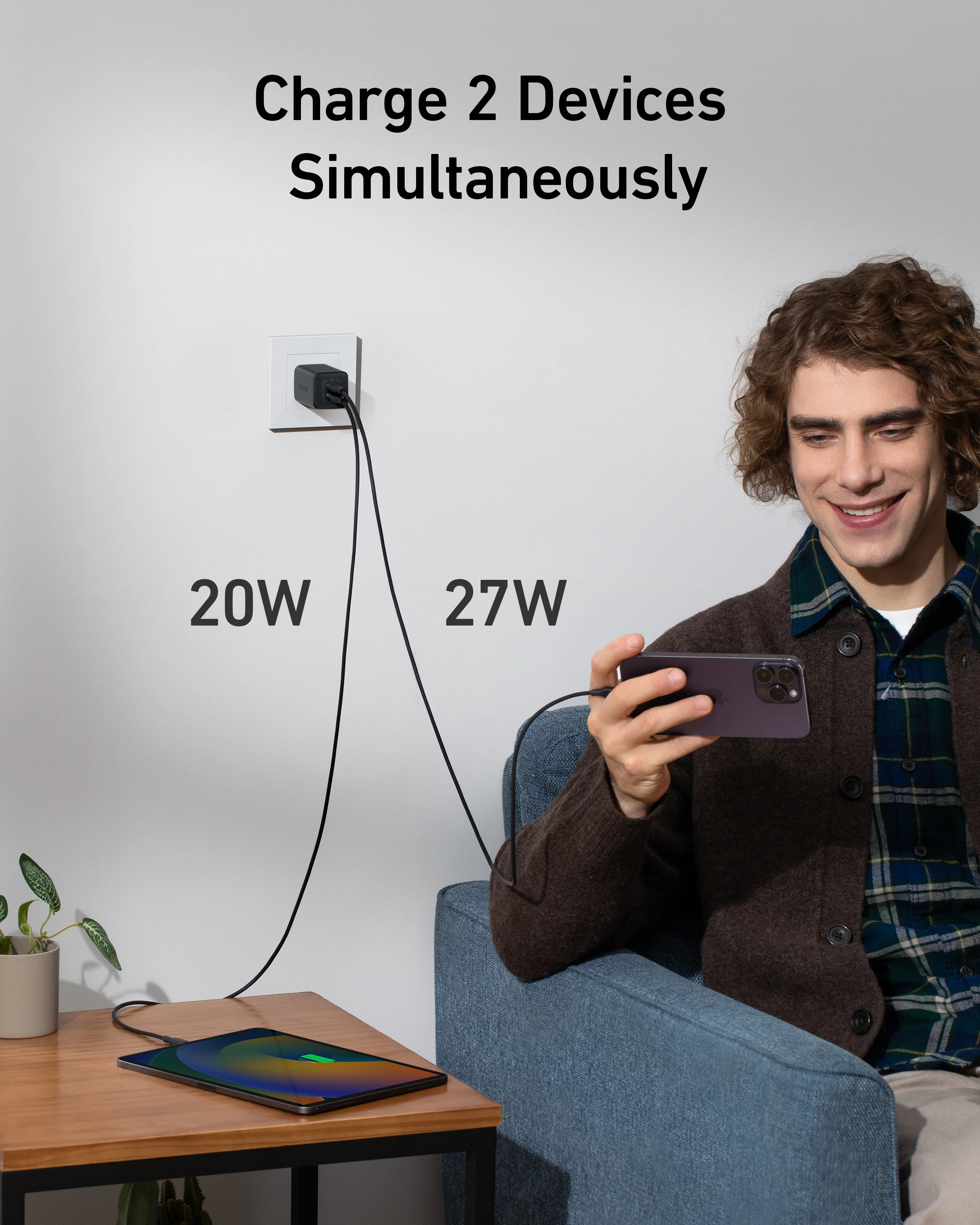Anker 523 USB-C Wall Charger 47W 2 Ports - Nano 3 Black | A2039L11